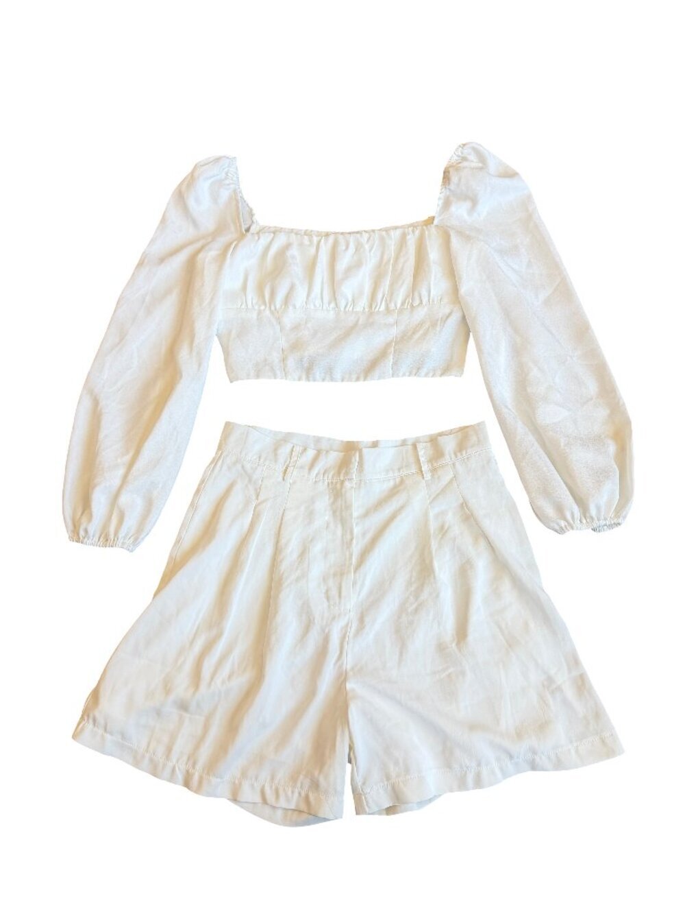 Princess Polly Two Piece White Outfit Set Crop Top High Waisted Shorts Size 6
